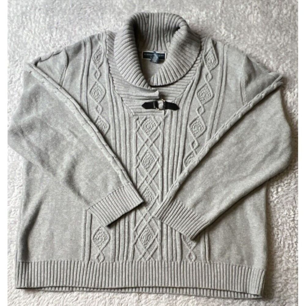 Karen Scott Sweater Womens 3X Gray Long Sleeve‎ Cable Knit Pullover Shawl Collar